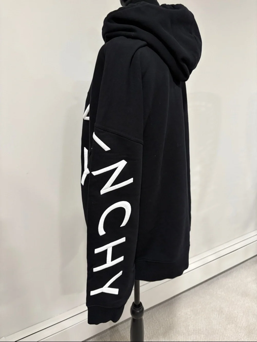 Givenchy Black Hoodie with White Diagonal Embroidered Logo XL Unisex - Picture 11 of 16